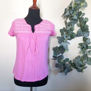 talbots | pink embroidered short sleeve tassels